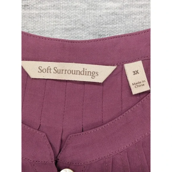 Soft Surroundings Button Front Top Womens 3X Lyocell Linen Peasant Sleeve - Picture 2 of 10